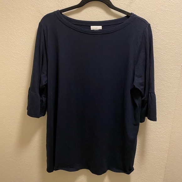 J. Jill Tops - J. Jill Navy Blue 3/4 Flare Sleeve Boat Neck Tunic Size Large